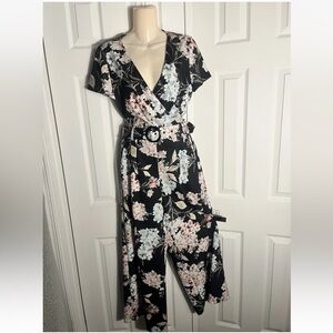 Karl Lagerfeld Paris Black Floral Jumpsuit with fitted Belt